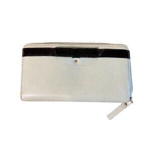 Kate Spade Wallet OS Green Leather Black Bow Zip Around Metallic Preppy Retro 80